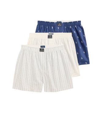 Set 3 bóxers de algodón blanco, azul