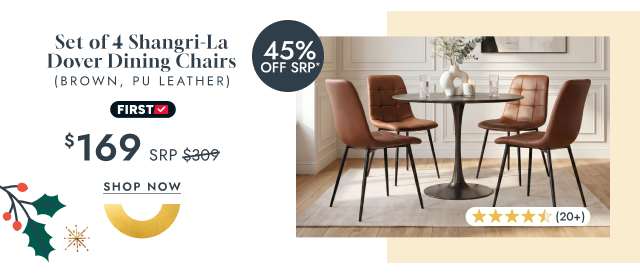 Set of 4 Shangri-La Dover Dining Chairs (Brown, PU Leather)