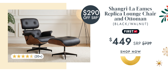 Shangri-La Eames Replica Lounge Chair and Ottoman (Black/Walnut)