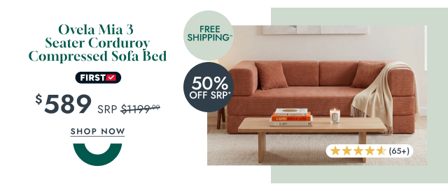 Ovela Mia 3 Seater Corduroy Compressed Sofa Bed