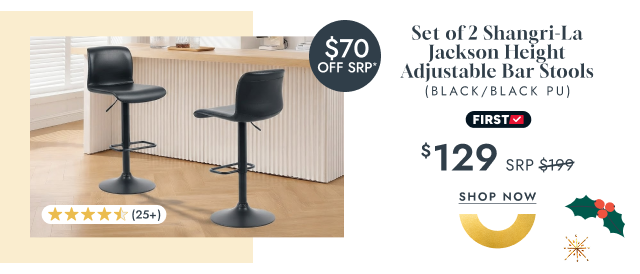 Set of 2 Shangri-La Jackson Height Adjustable Bar Stools (Black/Black PU)