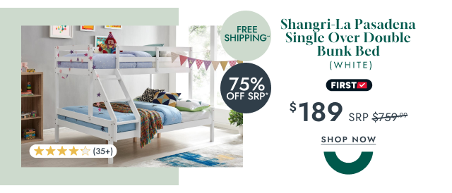 Shangri-La Pasadena Single Over Double Bunk Bed (White)