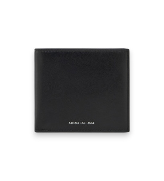 Cartera de piel lisa con ranuras y monedero con solapa negro
