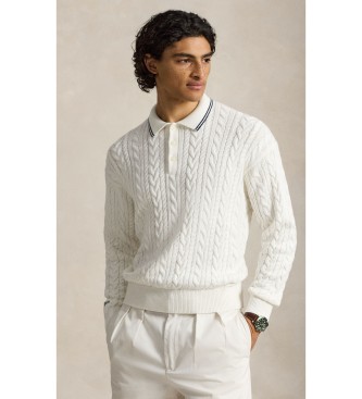 Jersey tipo polo en punto de ochos blanco