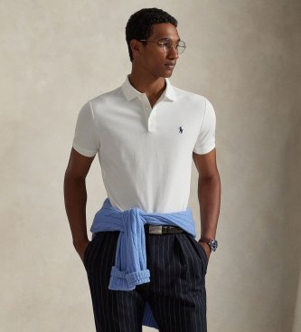 Polo de piqué elástico Custom Slim Fit blanco