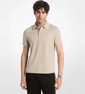 Polo de punto liso de algodón con ribete beige